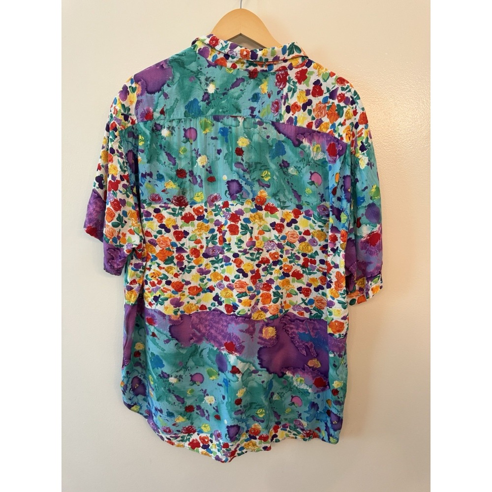 Vintage 80s Jams World Abstract Floral Shirt Mens XL Watercolor Hawaiian Rayon - Picture 2 of 11